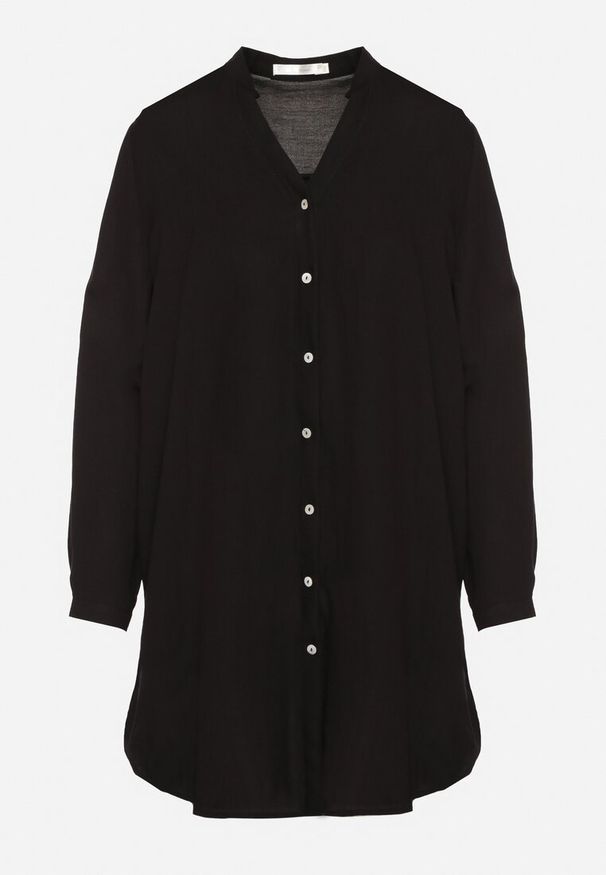 Born2be - Czarna Sukienka Oversize z Bawełny o Prostym Kroju Koszulowym Elanistra. Okazja: na co dzień. Kolor: czarny. Materiał: bawełna. Typ sukienki: oversize, koszulowe, proste. Styl: casual, elegancki