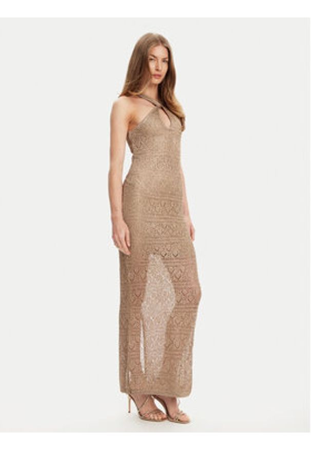 Guess Sukienka dzianinowa W5YK48 Z37G0 Beżowy Slim Fit. Kolor: beżowy. Materiał: syntetyk