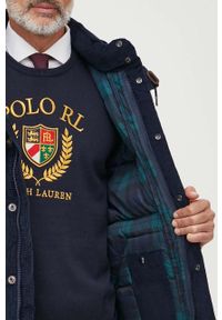 Polo Ralph Lauren kurtka sztruksowa puchowa kolor granatowy zimowa. Typ kołnierza: polo. Kolor: niebieski. Materiał: puch, sztruks. Sezon: zima #8