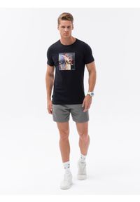 Ombre Clothing - T-shirt męski bawełniany z nadrukiem kosmosu - czarny V1 S1755 - XL. Kolor: czarny. Materiał: bawełna. Długość rękawa: krótki rękaw. Długość: krótkie. Wzór: nadruk. Styl: klasyczny #4