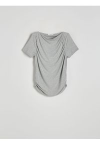 Reserved - T-shirt z marszczeniem - ciemnoszary. Kolor: szary. Materiał: dzianina #1