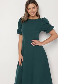 Born2be - Zielona Sukienka o Rozkloszowanym Kroju z Bufiastymi Rękawami Melisseia. Kolor: zielony. Styl: klasyczny #4