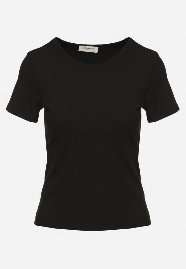 Born2be - Czarny Wiskozowy T-shirt w Klasycznym Stylu Belreti. Okazja: na co dzień. Kolor: czarny. Materiał: wiskoza. Wzór: gładki. Styl: klasyczny