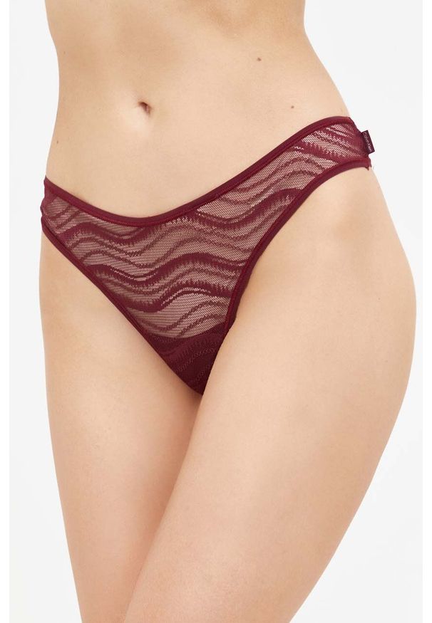 Calvin Klein Underwear stringi kolor fioletowy transparentne. Kolor: czerwony. Materiał: materiał