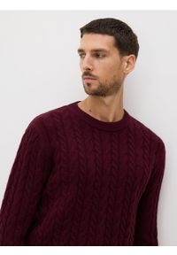 Reserved - Wełniany sweter o warkoczowym splocie - bordowy. Kolor: czerwony. Materiał: wełna. Wzór: ze splotem #1