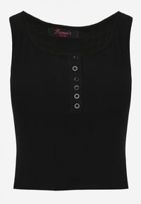 Born2be - Czarny Prążkowany Top na Szerokich Ramiączkach z Bawełny Zdobiony Guzikami Bernella. Okazja: na spacer. Kolor: czarny. Materiał: prążkowany, bawełna. Długość rękawa: na ramiączkach. Wzór: aplikacja. Sezon: zima, lato. Styl: elegancki #8
