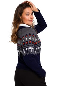 Style - Klasyczny sweterek z wzorem w stylu norweskim granatowy. Kolor: niebieski. Styl: klasyczny #2