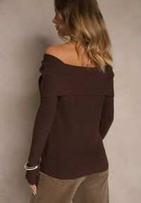 Renee - Brązowy Sweter z Wiskozą i Ozdobą z Cyrkonii Mirrise. Okazja: na co dzień. Kolor: brązowy. Materiał: wiskoza. Wzór: aplikacja. Styl: elegancki, casual, klasyczny #6