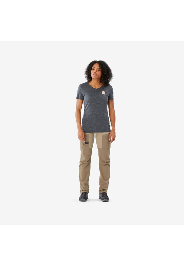 FORCLAZ - Koszulka trekkingowa damska Forclaz Travel 500 merino. Kolor: niebieski. Materiał: materiał, akryl, wełna. Długość: długie. Sezon: lato, zima