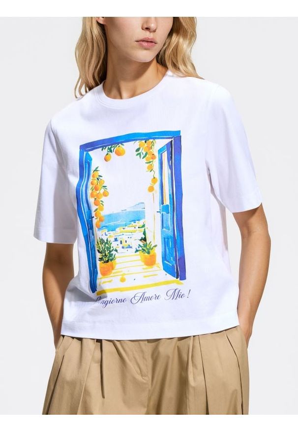 Reserved - Bawełniany t-shirt z nadrukiem - biały. Kolor: biały. Materiał: bawełna. Wzór: nadruk