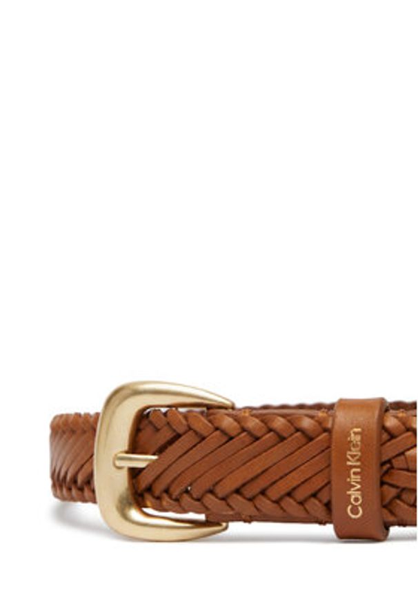 Calvin Klein Pasek Damski Braided Logo Buckle 25Mm LV04F7087G Brązowy. Kolor: brązowy. Materiał: skóra