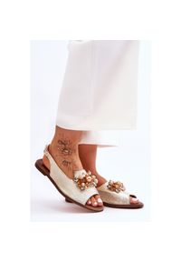 Płaskie Sandały Nicole 2805/064 Złote złoty. Zapięcie: pasek. Kolor: złoty. Materiał: skóra. Obcas: na obcasie. Wysokość obcasa: niski #8
