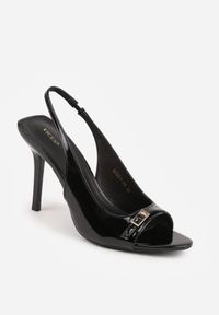 Renee - Czarne Sandały Lakierowane VICES na Szpilce Slingback z Metaliczną Klamrą Harmonia. Zapięcie: klamry. Kolor: czarny. Materiał: lakier. Obcas: na szpilce. Styl: glamour, elegancki #2