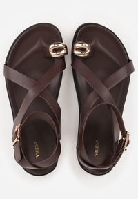 Born2be - Ciemnobrązowe Sandały Japonki VICES z Metaliczną Aplikacją i Paskiem na Duży Palec Zellanya. Okazja: na co dzień. Zapięcie: pasek. Kolor: brązowy. Wzór: aplikacja. Styl: casual, elegancki #2