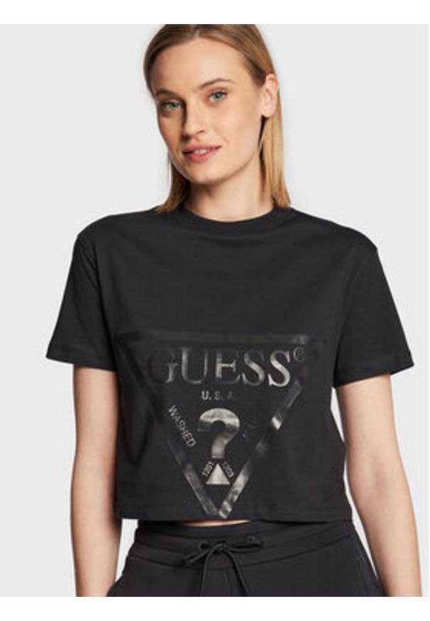 Guess T-Shirt Adele V2YI06 K8HM0 Czarny Regular Fit. Kolor: czarny. Materiał: bawełna