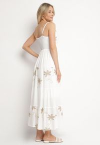 Born2be - Biała Sukienka Wiskozowa na Ramiączkach Ozdobiona Haftem Telanelis. Typ kołnierza: dekolt w kształcie V. Kolor: biały. Materiał: wiskoza. Długość rękawa: na ramiączkach. Wzór: aplikacja, haft #4