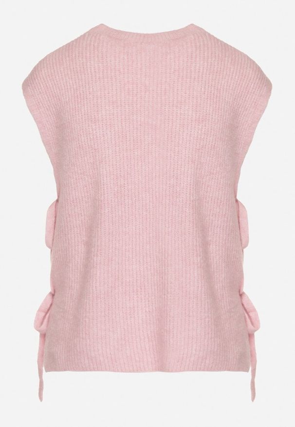 Born2be - Różowa Kamizelka Dzianinowa z Wełną i Wiskozą Wiązana po Bokach Annivoria. Kolor: różowy. Materiał: wełna, wiskoza, dzianina. Styl: elegancki