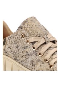 DAMISS - Złote Sneakersy Damskie Damiss Modne Obuwie. Kolor: złoty. Materiał: zamsz, skóra. Szerokość cholewki: normalna. Wzór: jednolity, motyw zwierzęcy, nadruk #5