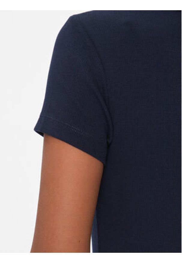 Tommy Jeans T-Shirt Tjw Slim Essential Rib V Ss DW0DW17385 Granatowy Slim Fit. Kolor: niebieski. Materiał: bawełna