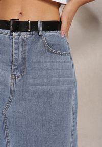 Renee - Niebieska Spódnica Jeansowa Maxi z Paskiem Mullese. Stan: podwyższony. Kolor: niebieski. Materiał: jeans. Styl: klasyczny #5