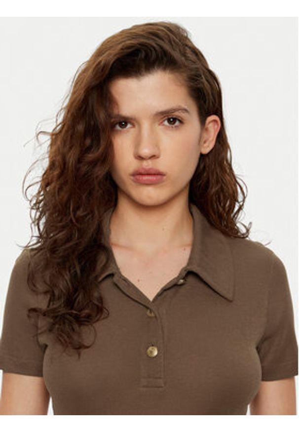 TOMMY HILFIGER - Tommy Hilfiger Polo WW0WW44446 Brązowy Slim Fit. Typ kołnierza: polo. Kolor: brązowy. Materiał: lyocell