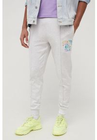Tommy Jeans Spodnie bawełniane męskie kolor szary z nadrukiem. Kolor: szary. Materiał: bawełna. Wzór: nadruk