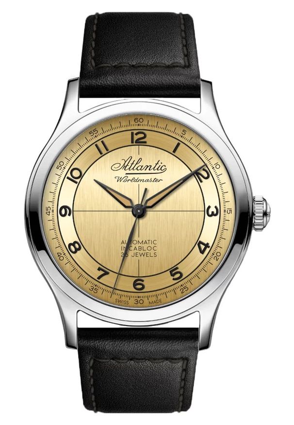 Atlantic - Zegarek Męski ATLANTIC Incabloc Worldmaster 53780.41.39BK. Materiał: skóra. Styl: elegancki, casual