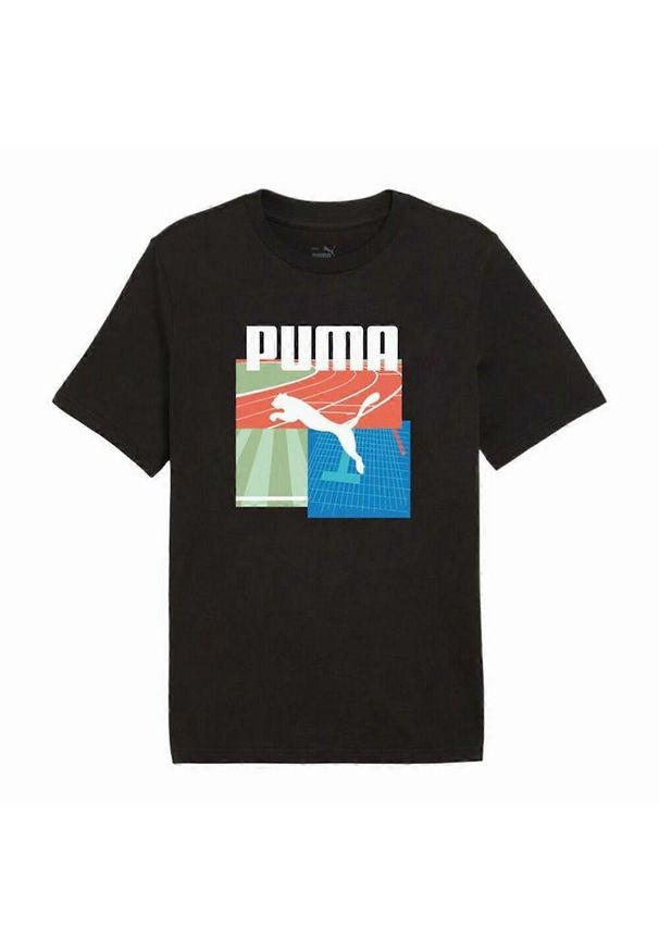 Puma - Męska Graficzna Koszulka Na Lato. Kolor: czarny. Sezon: lato. Sport: turystyka piesza