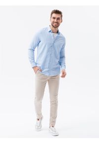 Ombre Clothing - Koszula męska w kratę REGULAR FIT K621 - jasnoniebieska - XXL. Okazja: do pracy, na spotkanie biznesowe, na co dzień. Kolor: niebieski. Materiał: bawełna, poliester. Długość rękawa: długi rękaw. Długość: długie. Styl: casual, klasyczny, biznesowy #5