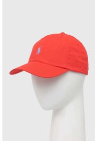 Polo Ralph Lauren czapka z daszkiem bawełniana kolor czerwony z aplikacją. Kolor: czerwony. Materiał: bawełna. Wzór: aplikacja