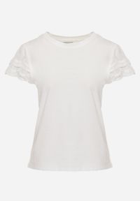 Born2be - Biały Bawełniany T-shirt z Koronkowymi Rękawami Carilynore. Okazja: na co dzień. Kolor: biały. Materiał: bawełna, koronka. Styl: casual, klasyczny, elegancki #6