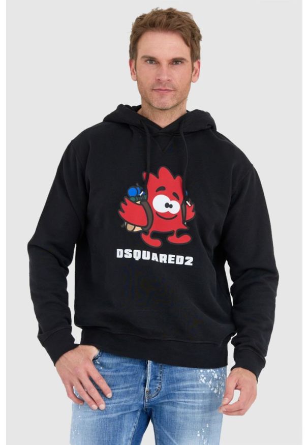 DSQUARED2 Czarna bluza męska leaf buddy z kapturem, Rozmiar L. Typ kołnierza: kaptur. Kolor: czarny