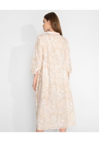 HEMISPHERE - Beżowa sukienka z lnu. Kolor: beżowy. Materiał: len. Wzór: kwiaty. Długość: midi