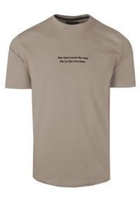 Quickside - Męski T-Shirt z Nadrukiem - QUICKSIDE - Khaki. Kolor: brązowy, wielokolorowy, beżowy. Materiał: elastan, bawełna. Wzór: nadruk. Sezon: lato