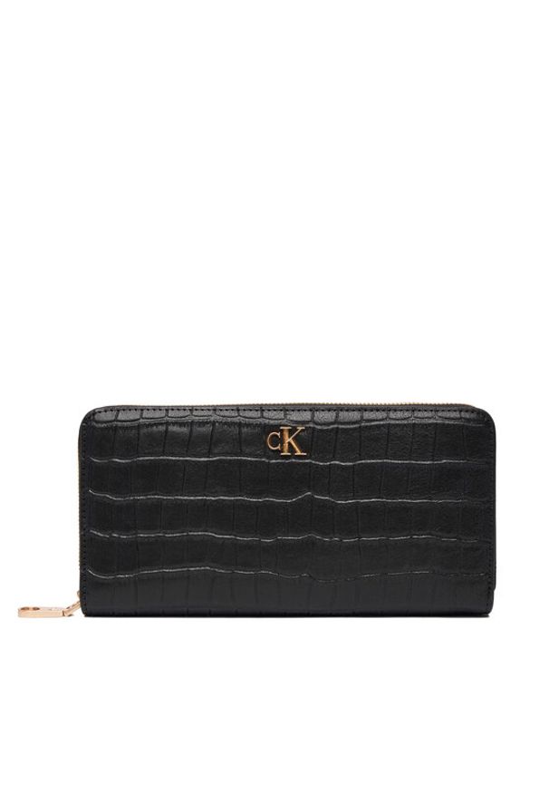 Calvin Klein Duży Portfel Damski Ck Croc Long Zip Around LV04F1096G Czarny. Kolor: czarny. Materiał: skóra