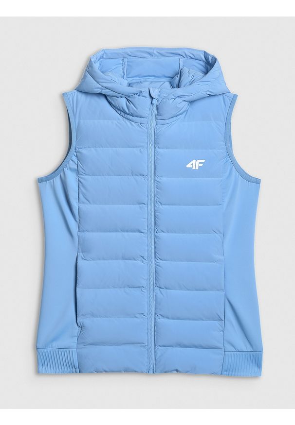 4f - 4F Bezrękawnik z wypełnieniem syntetycznym damski - niebieski M. Kolor: niebieski. Materiał: syntetyk. Długość rękawa: bez rękawów. Wzór: gładki