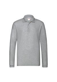 FRUIT OF THE LOOM - Męska Koszulka Polo Premium Z Długim Rękawem. Typ kołnierza: polo. Kolor: szary. Długość rękawa: długi rękaw. Długość: długie
