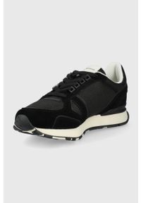 Emporio Armani sneakersy kolor czarny. Nosek buta: okrągły. Zapięcie: sznurówki. Kolor: czarny. Materiał: guma