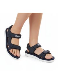 Big-Star - Granatowe Sandały Big Star Lekkie Buty Na Lato. Okazja: na spacer, na co dzień. Zapięcie: rzepy. Kolor: niebieski. Wzór: paski. Sezon: lato. Styl: casual, sportowy, wakacyjny #1