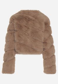 Born2be - Ciemnobeżowa Krótka Kurtka z Futerkiem na Haftki Loreinda. Okazja: na co dzień. Kolor: beżowy. Materiał: futro. Długość: krótkie. Styl: casual, elegancki #5