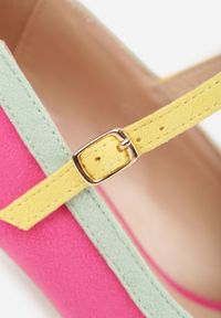 Renee - Fuksjowe Czółenka na Słupku z Metaliczną Wstawką i Paskiem Linnelea. Okazja: do pracy. Zapięcie: pasek. Kolor: różowy. Obcas: na słupku. Styl: wizytowy, elegancki #9