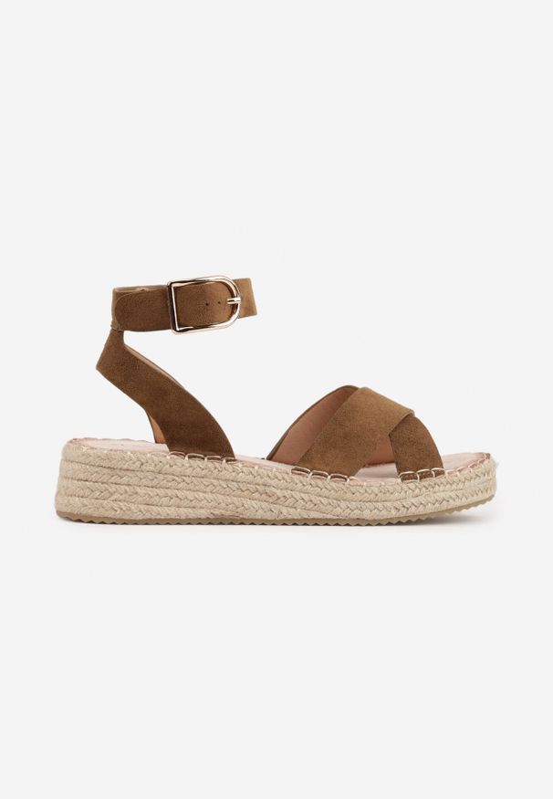 Born2be - Ciemnozielone Plecione Sandały Boho VICES ze Skrzyżowanymi Paskami Aqiaria. Okazja: na co dzień. Zapięcie: pasek. Kolor: zielony. Materiał: len. Sezon: lato. Styl: boho