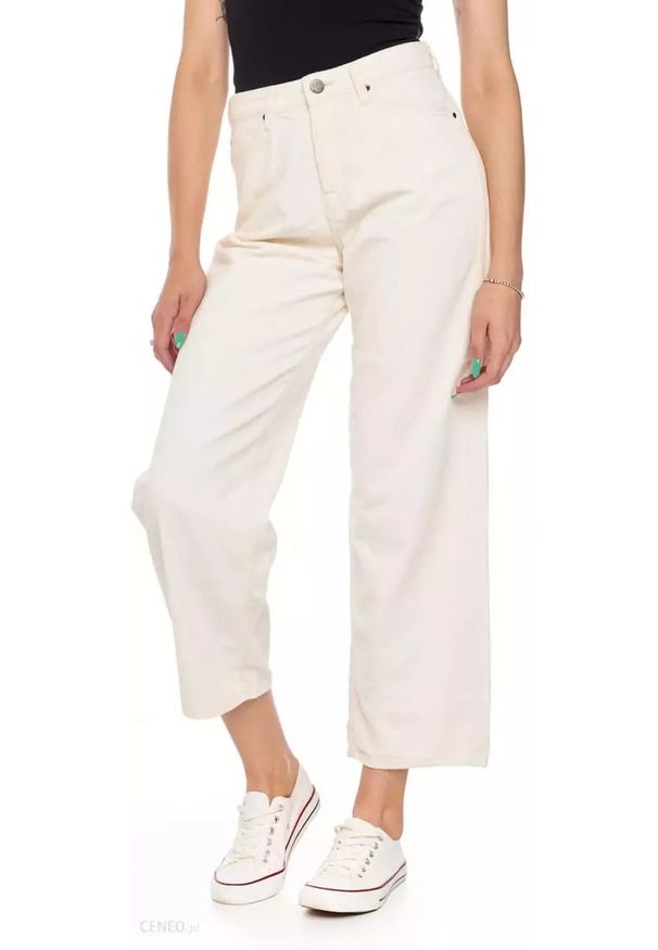 Lee - LEE 5 POCKET WIDE LEG DAMSKIE SPODNIE SZTRUKSOWE OFF WHITE L30SDC26. Materiał: sztruks