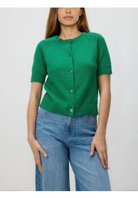 Reserved - Kardigan z krótkim rękawem - zielony. Kolor: zielony. Materiał: dzianina, bawełna. Długość rękawa: krótki rękaw. Długość: krótkie #1