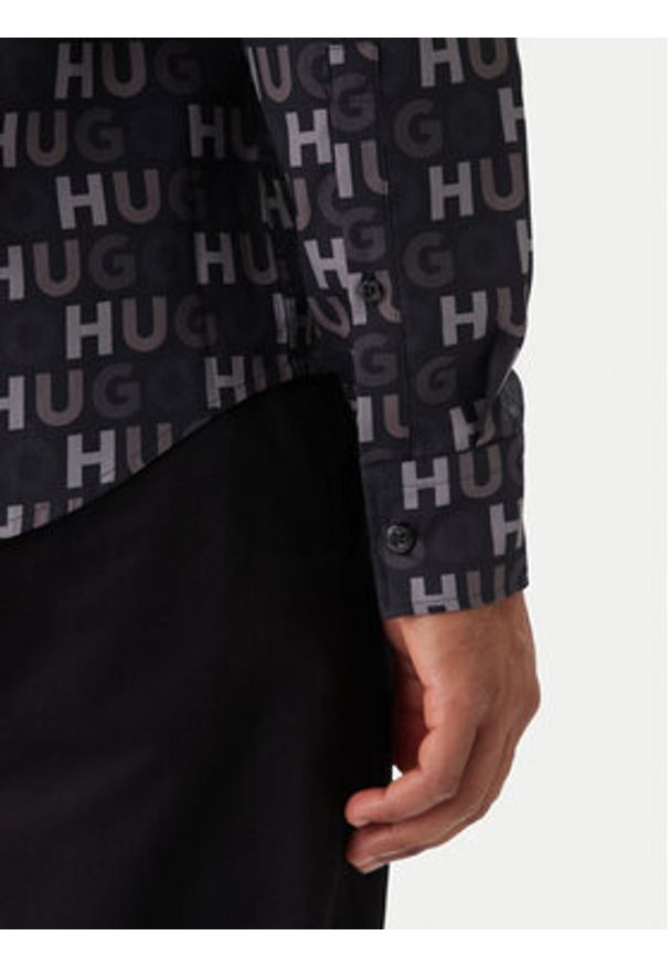 Hugo - HUGO Koszula Ermo 50555775 Czarny Casual Fit. Okazja: na co dzień. Kolor: czarny. Materiał: bawełna. Styl: casual