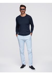 Ombre Clothing - Męski sweter z okrągłym dekoltem z elastycznej dzianiny o klasycznym splocie - granatowy V1 - Rozmiar: L. Okazja: na co dzień. Kolor: niebieski. Materiał: dzianina. Wzór: ze splotem. Styl: klasyczny #3