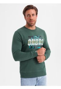 Ombre Clothing - Bluza męska zakładana przez głowę z nadrukiem - zielona V2. Kolor: zielony. Materiał: poliester, bawełna. Wzór: nadruk #5