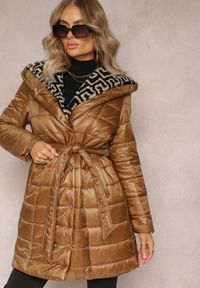 Renee - Brązowa Kurtka Kalonia. Kolor: brązowy. Materiał: tkanina, futro, materiał. Wzór: aplikacja