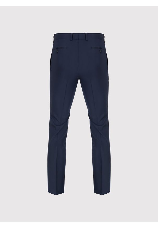 Pako Lorente - PAKO LORENTE – Granatowe spodnie garniturowe z wełną. Okazja: na spotkanie biznesowe. Kolor: niebieski. Materiał: wełna. Styl: biznesowy