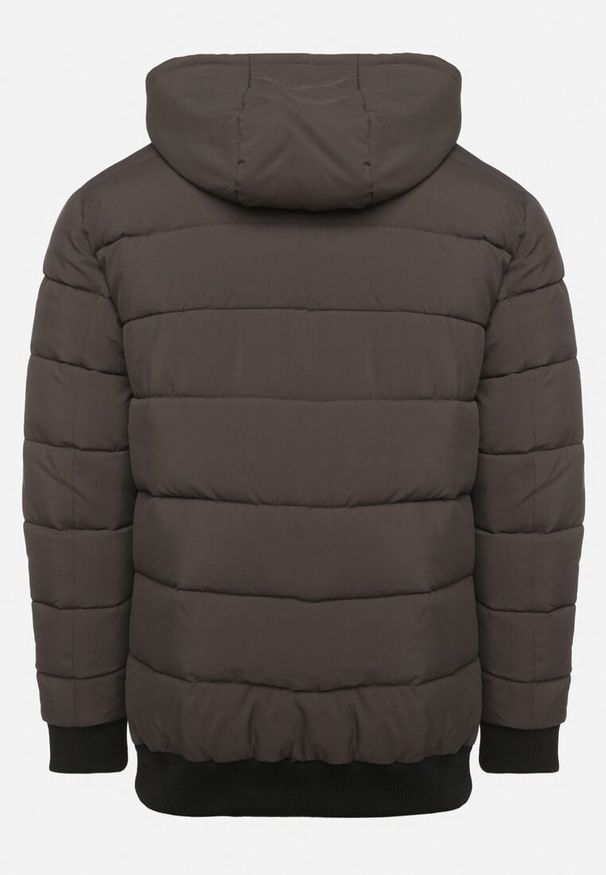 Born2be - Ciemnoszara Kurtka z Pikowanymi Przeszyciami i Kapturem Edantina. Okazja: na co dzień. Kolor: szary. Materiał: materiał, jeans. Styl: klasyczny, elegancki, sportowy, casual